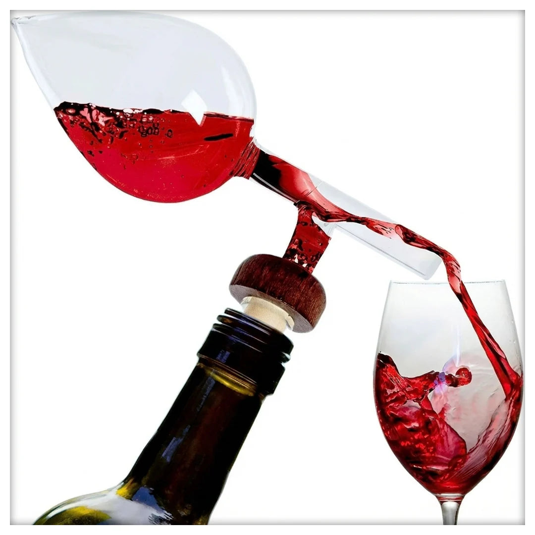 Wine aerator in use pouring wine into glass at dinner party