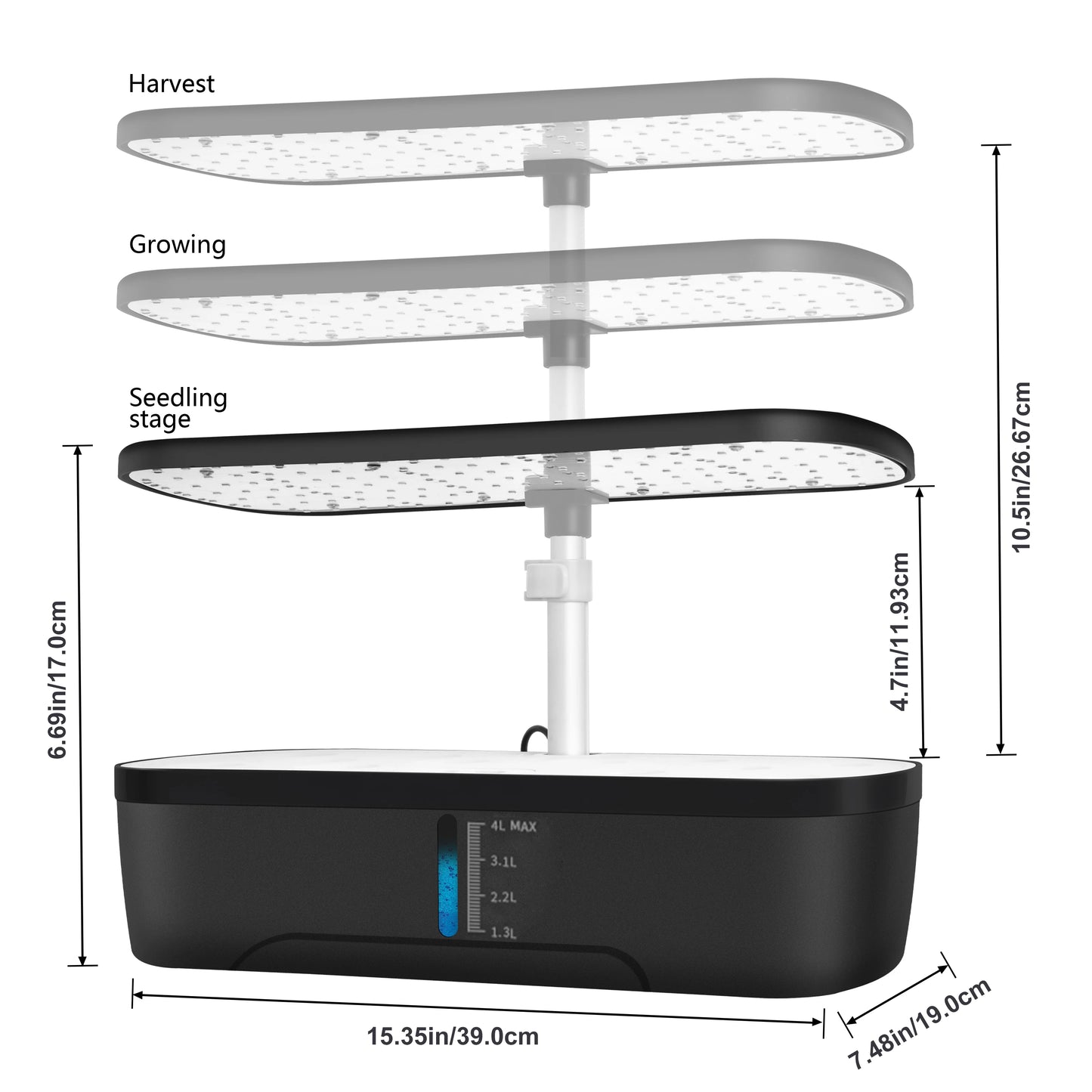 Sistema de cultivo hidropônico de 12 cápsulas, kit de jardim de ervas, altura ajustável interna com temporizador automático, luz de cultivo LED de 20 watts