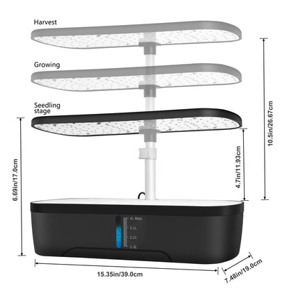 Sistema de cultivo hidropônico de 12 cápsulas, kit de jardim de ervas, altura ajustável interna com temporizador automático, luz de cultivo LED de 20 watts