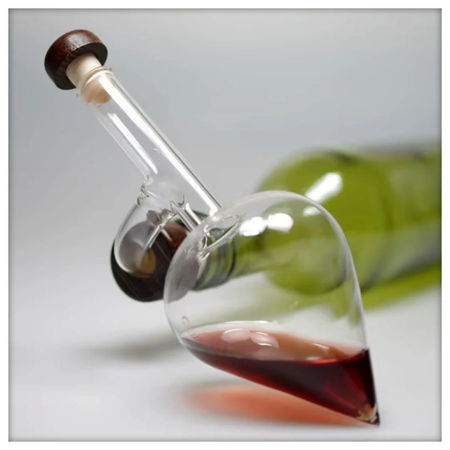 Premium wine aerator attached to wine bottle showing elegant pouring design