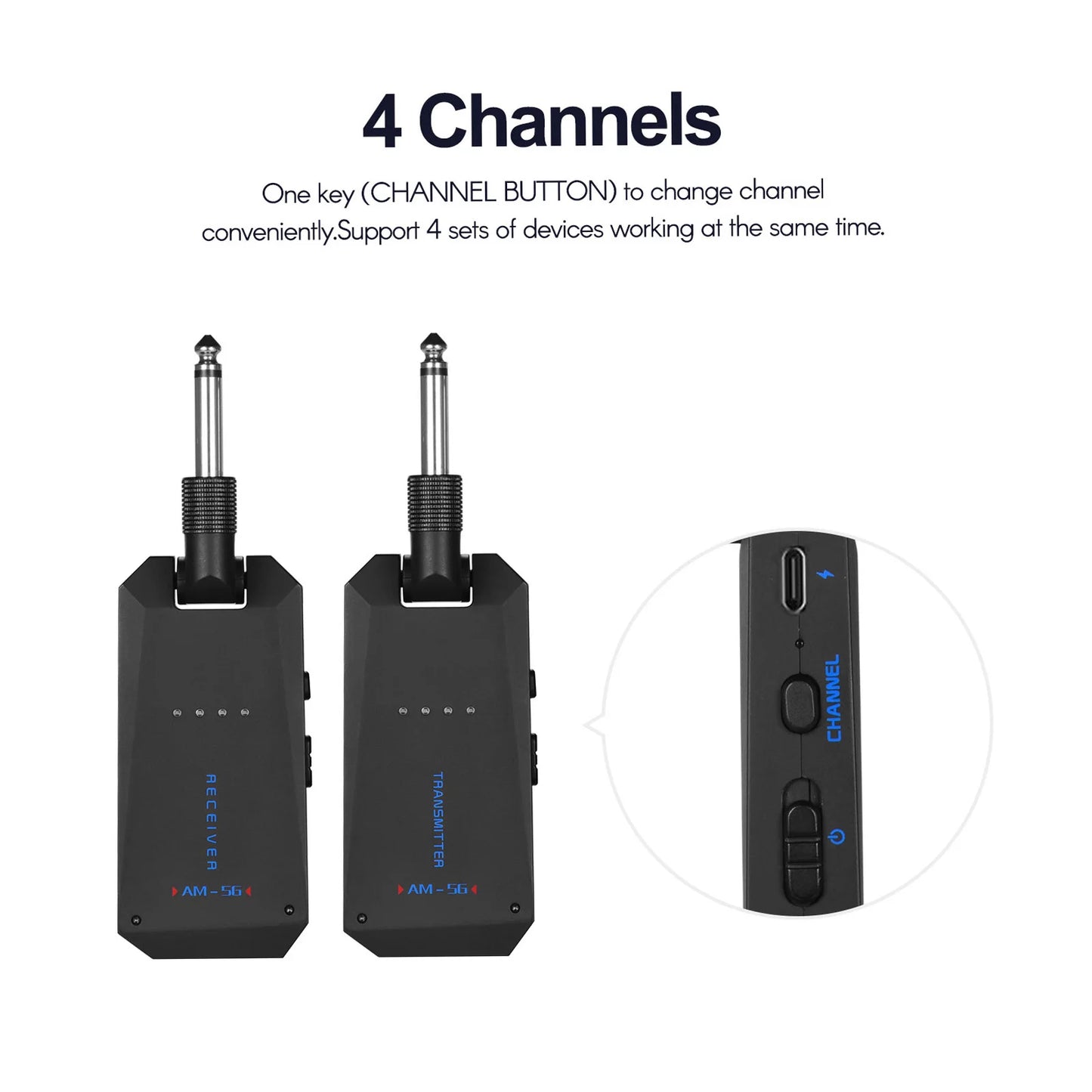 CUVAVE Transmissor e Receptor de Áudio Recarregável, Sistema de Guitarra Sem Fio, ISM Band para Amplificador de Guitarra Elétrica, WP-5G, 5.8GHz