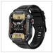 Military grade smartwatch close-up showing IP68 waterproof certification and durable bezel
