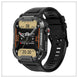 Military grade smartwatch close-up showing IP68 waterproof certification and durable bezel