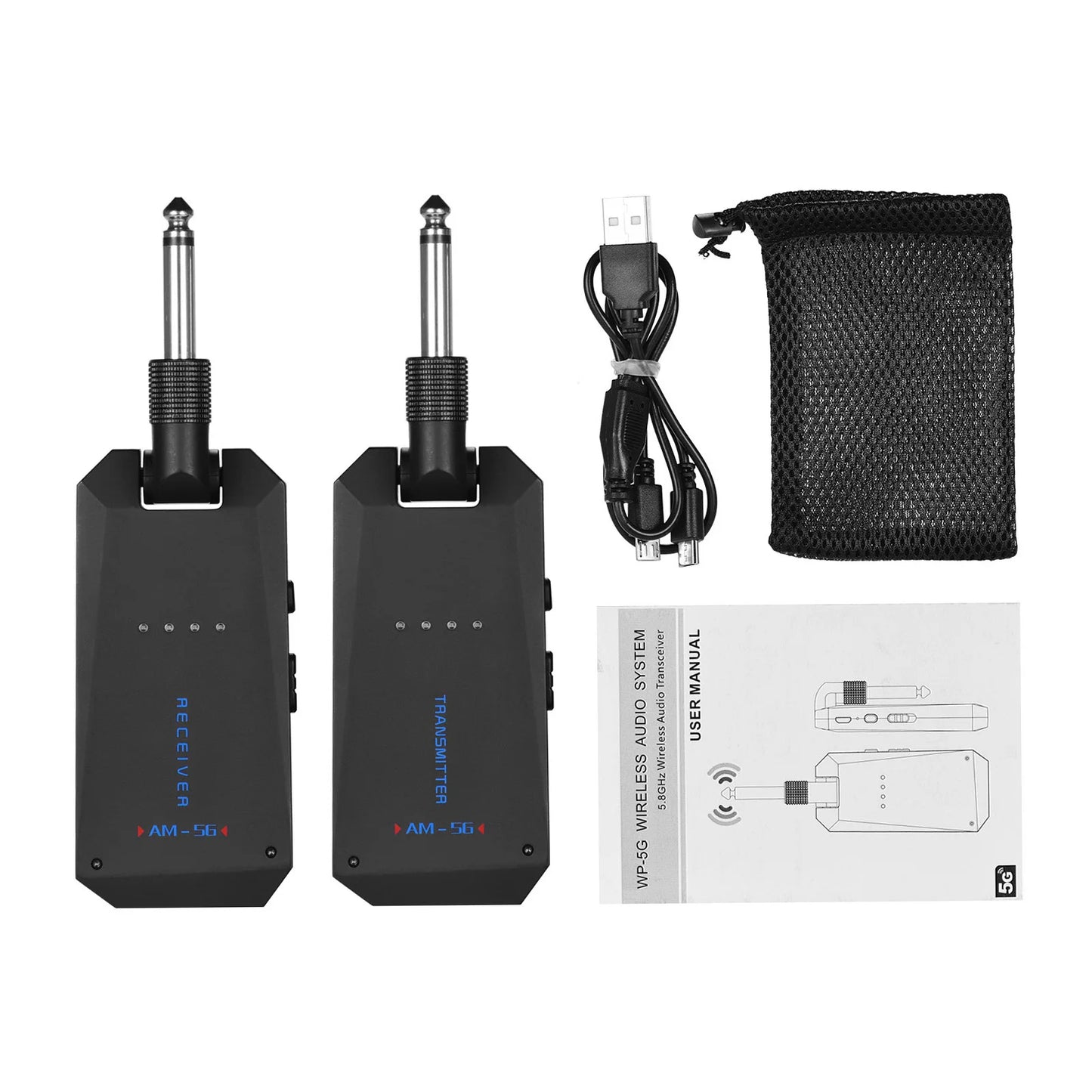 CUVAVE Transmissor e Receptor de Áudio Recarregável, Sistema de Guitarra Sem Fio, ISM Band para Amplificador de Guitarra Elétrica, WP-5G, 5.8GHz