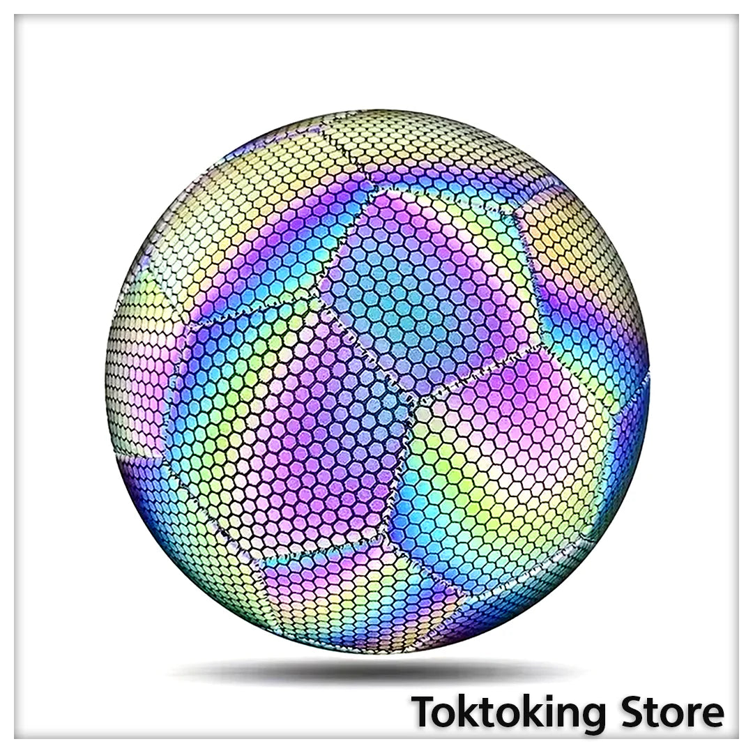 Reflective glow soccer ball size 5 with colorful luminous panels for night training and indoor outdoor use