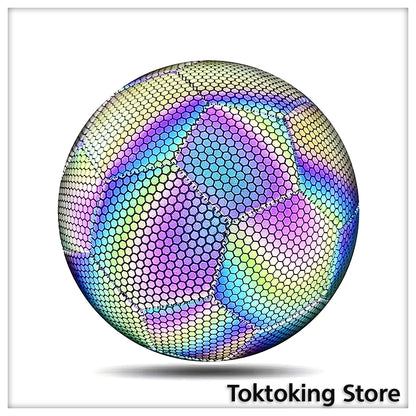 Reflective glow soccer ball size 5 with colorful luminous panels for night training and indoor outdoor use