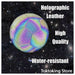 Reflective holographic soccer ball with luminous glow panels showing vibrant colors for night visibility training