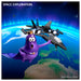 King Amoeba Mutant astronaut with green RC fighter plane in Earth orbit - space exploration toy adventure