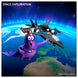 King Amoeba Mutant astronaut with green RC fighter plane in Earth orbit - space exploration toy adventure