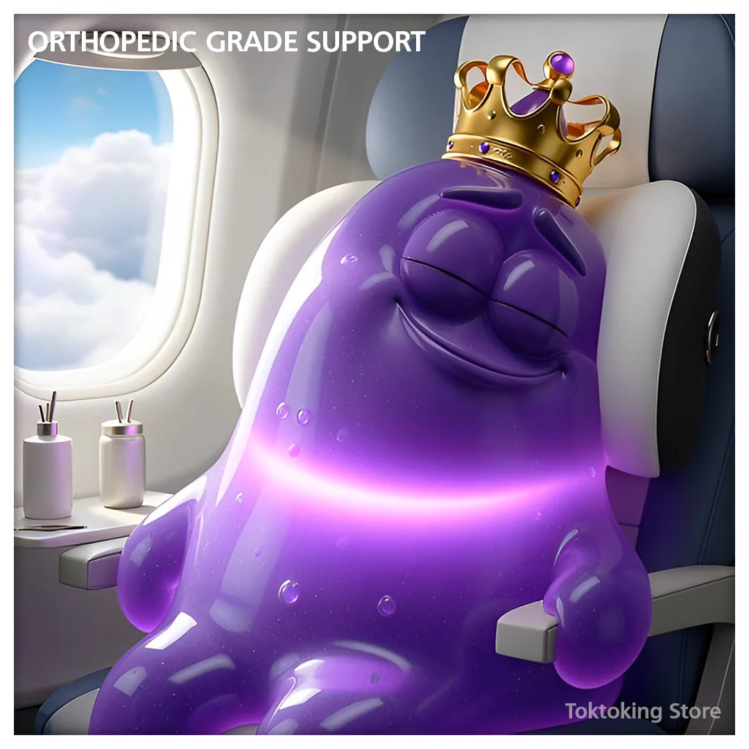 Toktoking Amoeba traveling comfortably with portable orthopedic neck pillow - airplane use