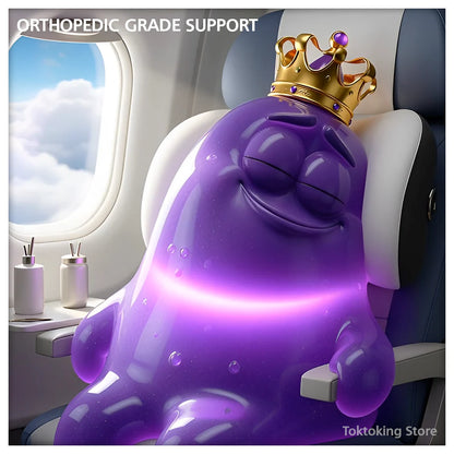 Toktoking Amoeba traveling comfortably with portable orthopedic neck pillow - airplane use