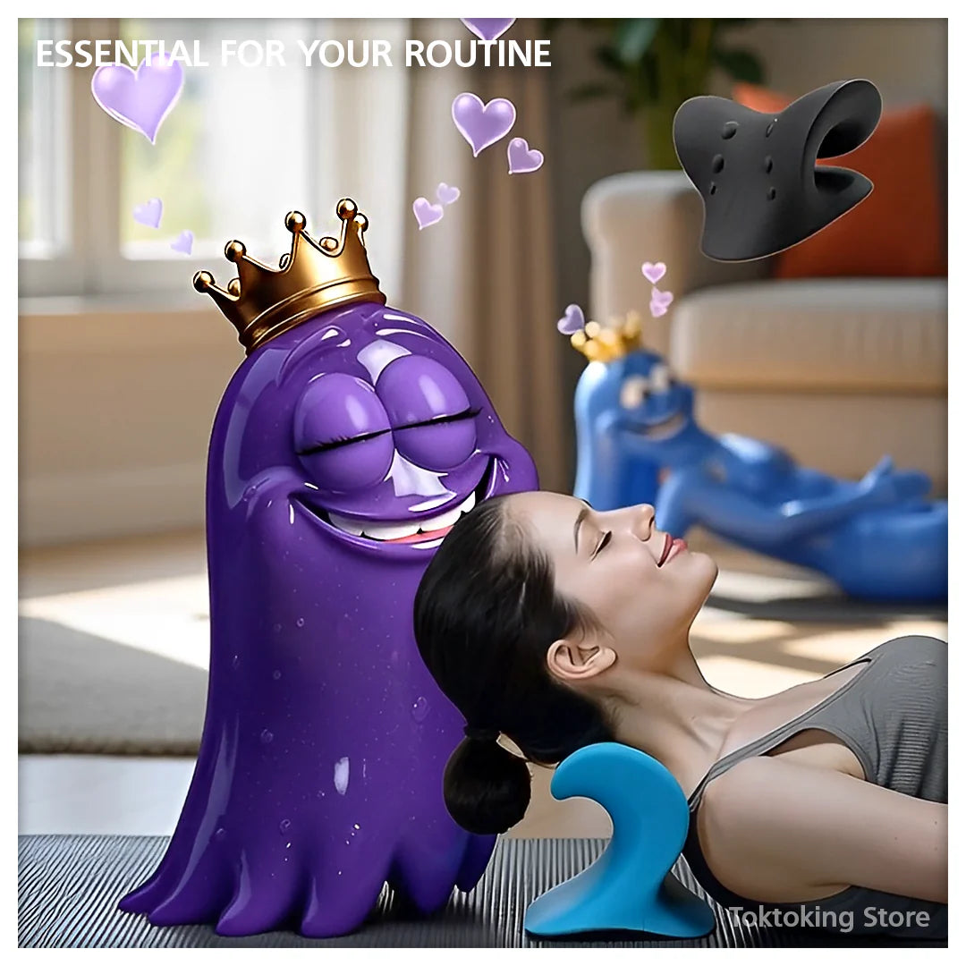 Amoeba practicing yoga with the young woman lying down stretching her neck - wellness lifestyle