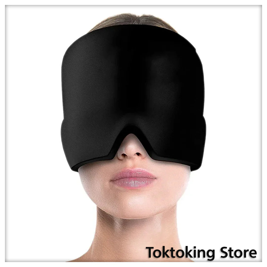 Black gel ice cap for migraines - adjustable strap cold therapy headache hat