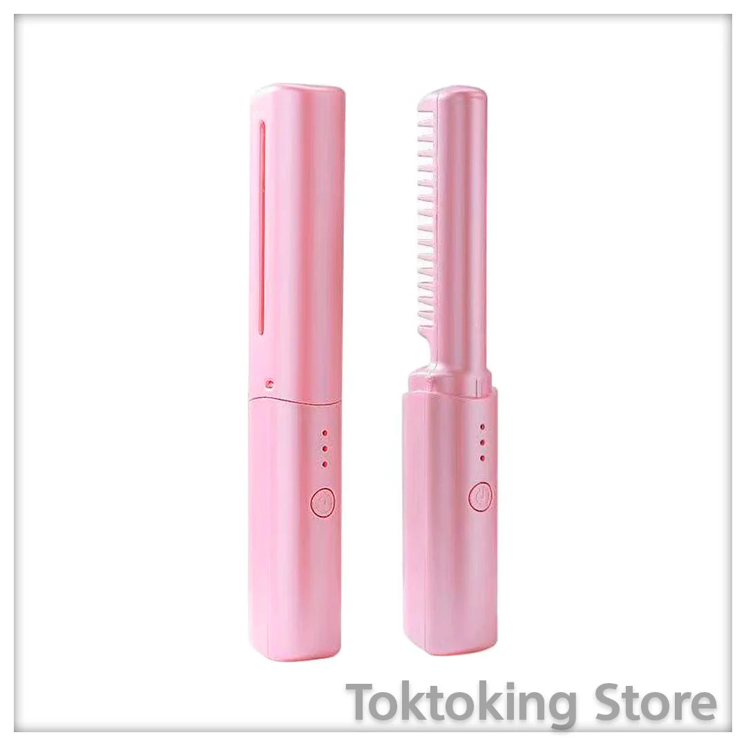 Cordless mini hair straightener pink color option - Wireless portable straightener fits in purse for touch-ups anywhere