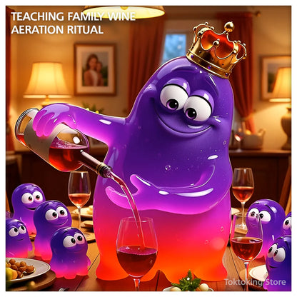 Glimbo King teaching family wine aeration ritual at cozy dinner table