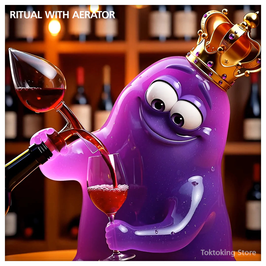 Glimbo King performing wine tasting ritual with aerator in romantic candlelit setting