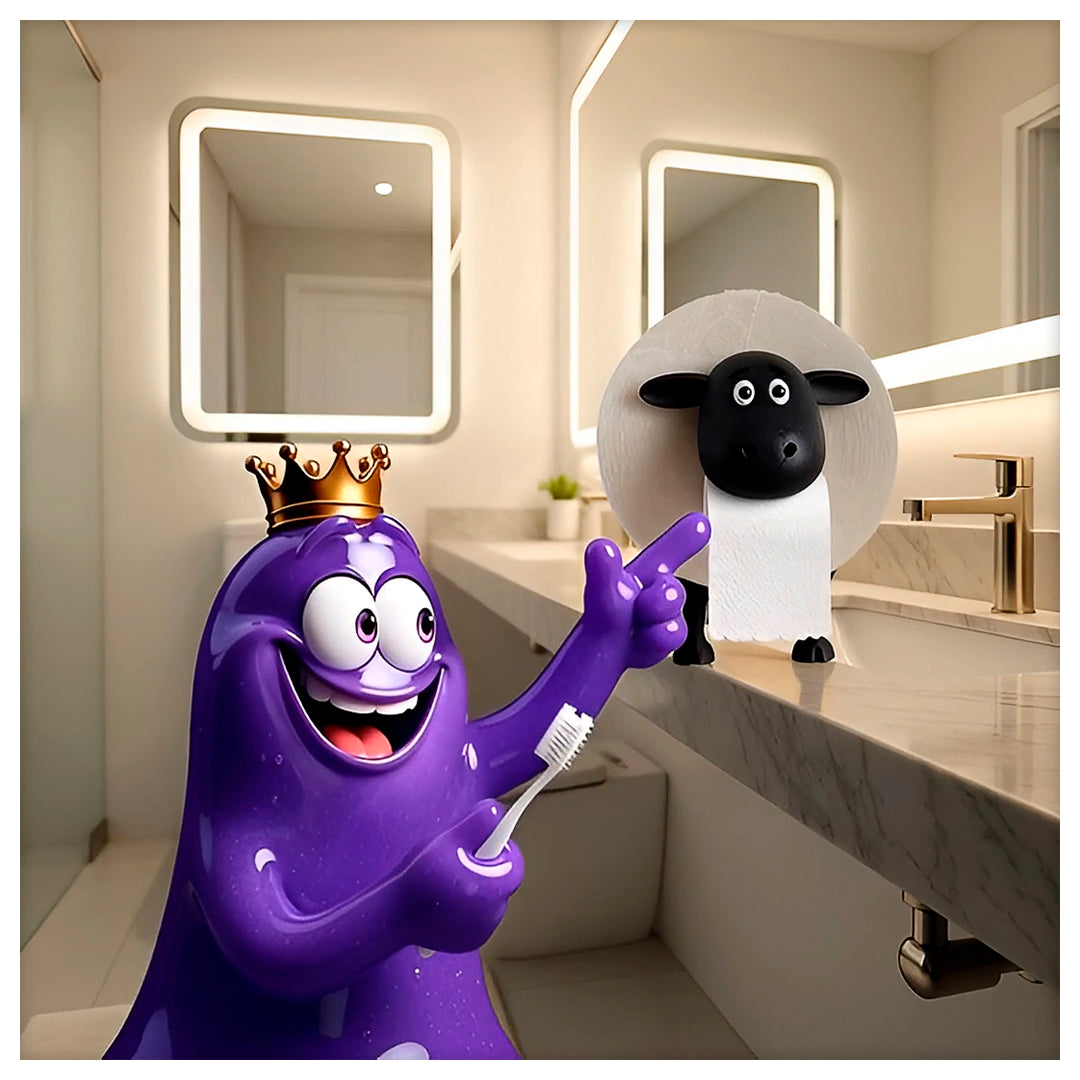 Cute Sheep Toilet Paper Holder Standalone Cartoon Animal Bathroom Decor Non-Slip Base Space-Saving Design Unique Funny Gift Idea